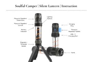 Labeled Silent Lantern diagram showing buttons, slots, and key features